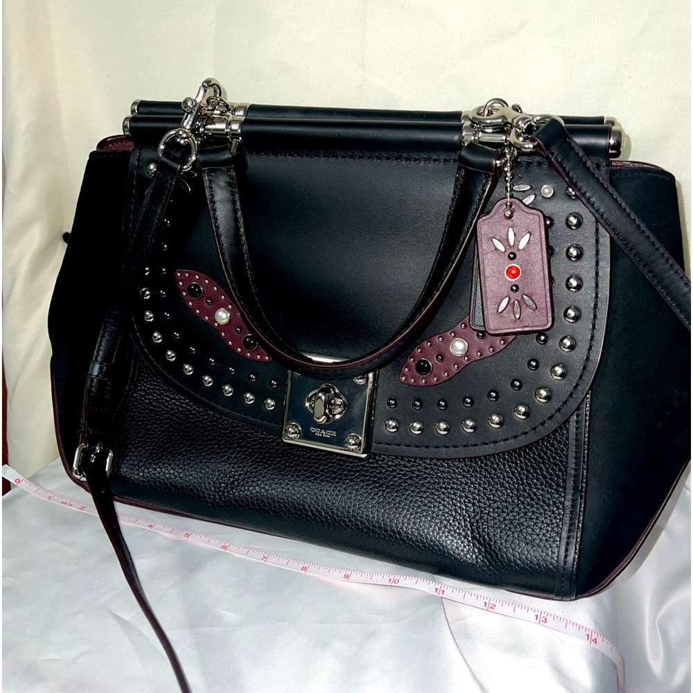 Coach Drifter Grace Pebbled & Suede Leather Studded Framed Satchel NWOT HTF RARE